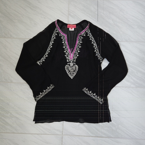 Monisha Jaising × Tabla Sheer Black Sequin New York Embellished Tunic Top - Picture 9 of 12